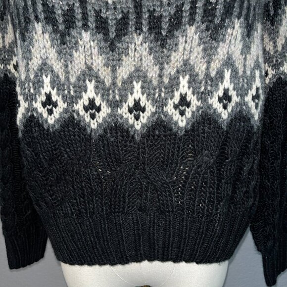 Anthropologie JOHN + JENN WES FAIR ISLE Black Gray & Cream Off-Shoulder Sweater - Picture 4 of 12